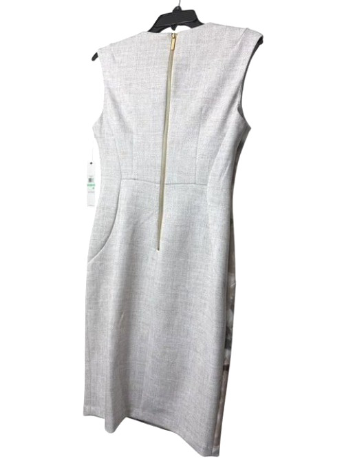 Calvin Klein Womens Tan White Floral Midi Dress Sleeveless Scuba Sheath Sz 8 New