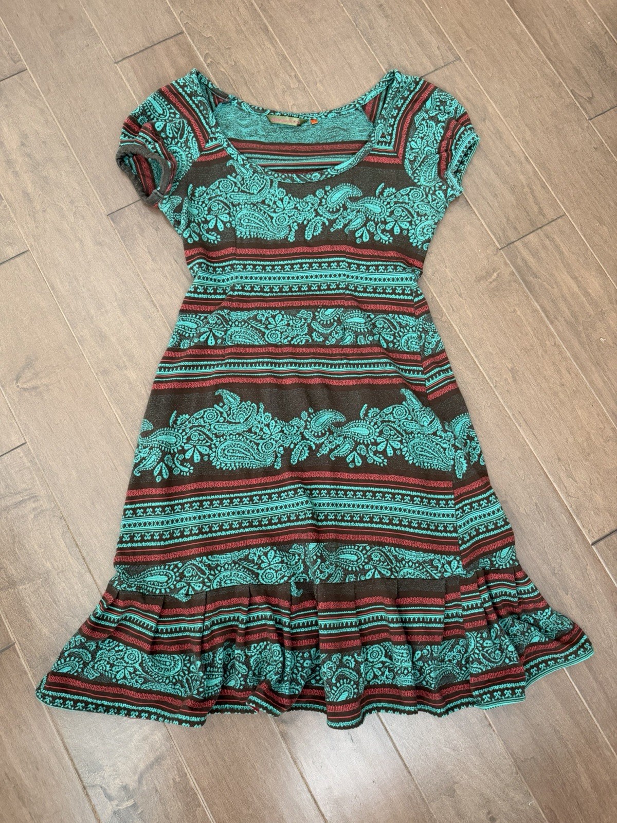 Antoine et Lili size 2 Fit Flare Mini Dress Parisian Boho Chic US 8/10 M Teal