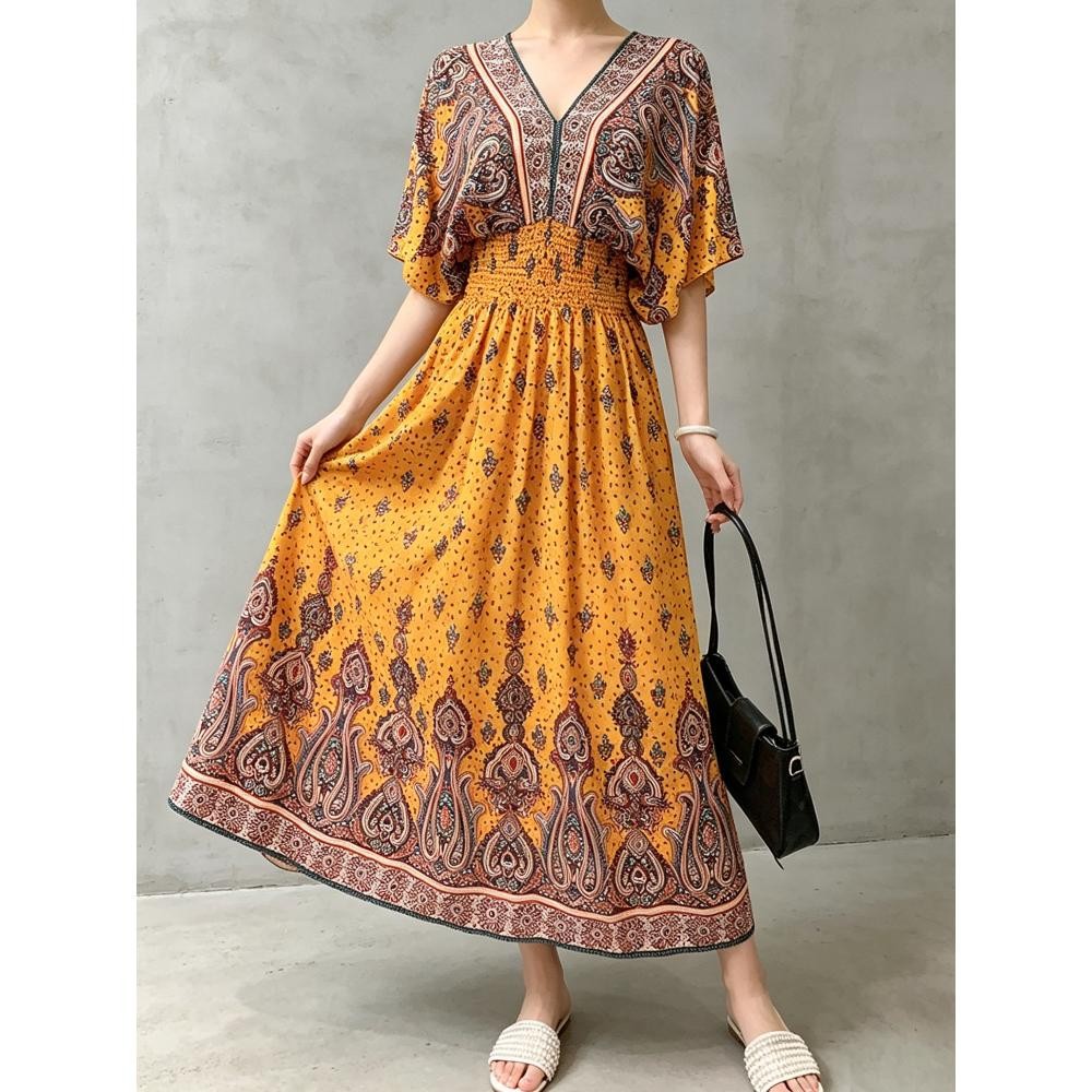 Women Soft Elegant Boho Dress Elastic Waist Loose Cut Fits All Sizes Casual