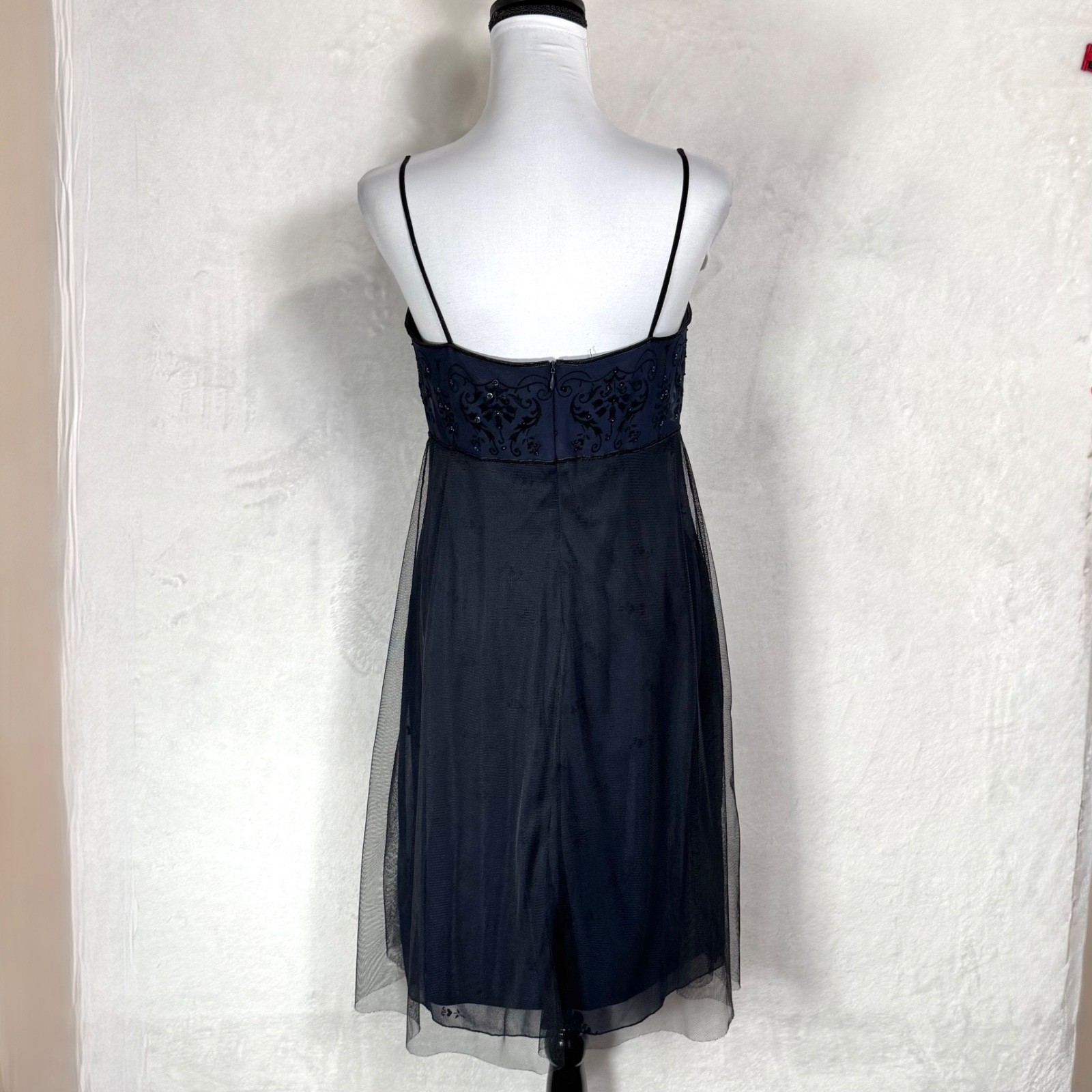 VTG 90s Laundry Shelli Segal Mesh Velvet Babydoll Dress Beaded Fairy Goth 8 XS