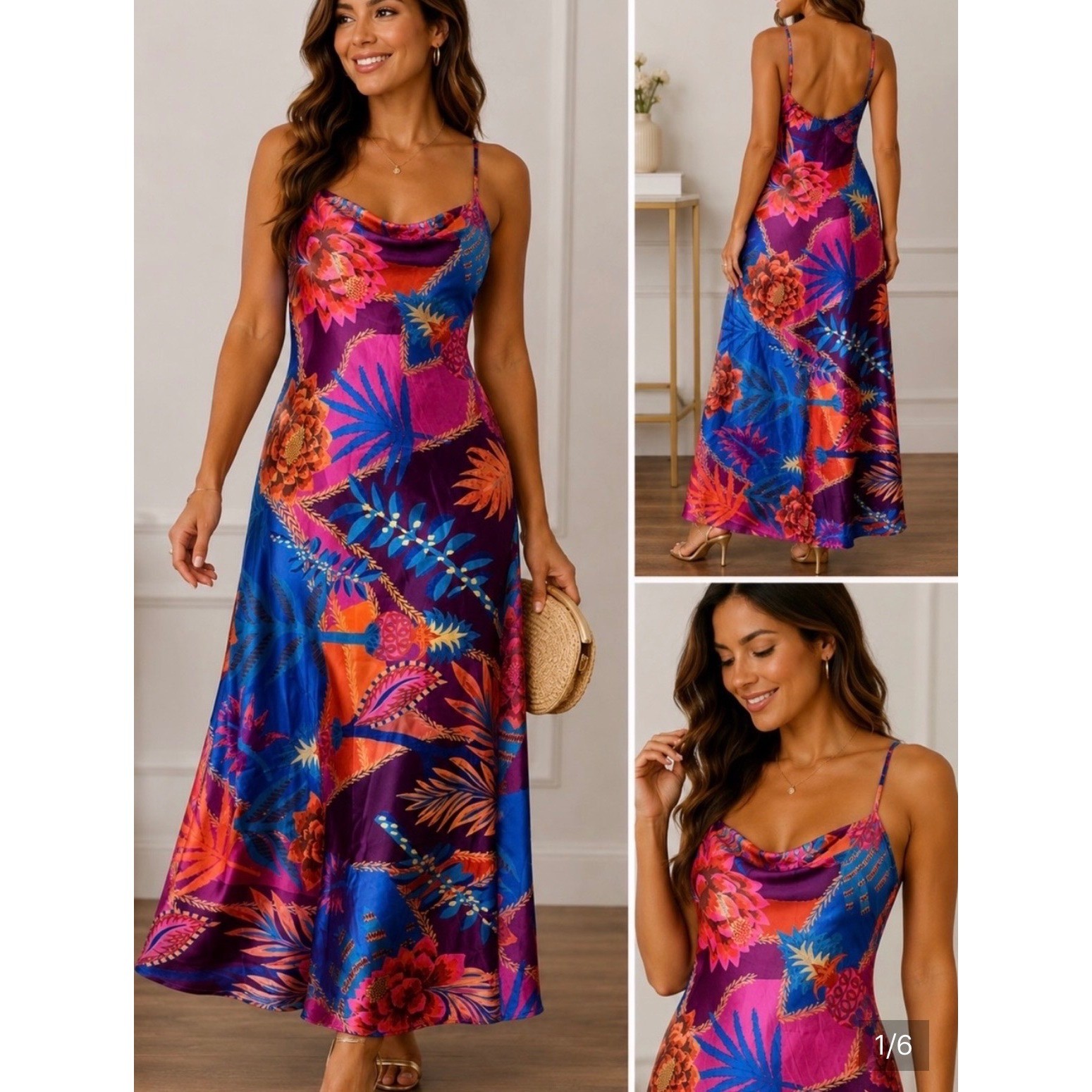 Joie Tropical Floral Satin Slip Maxi Dress-NWOT