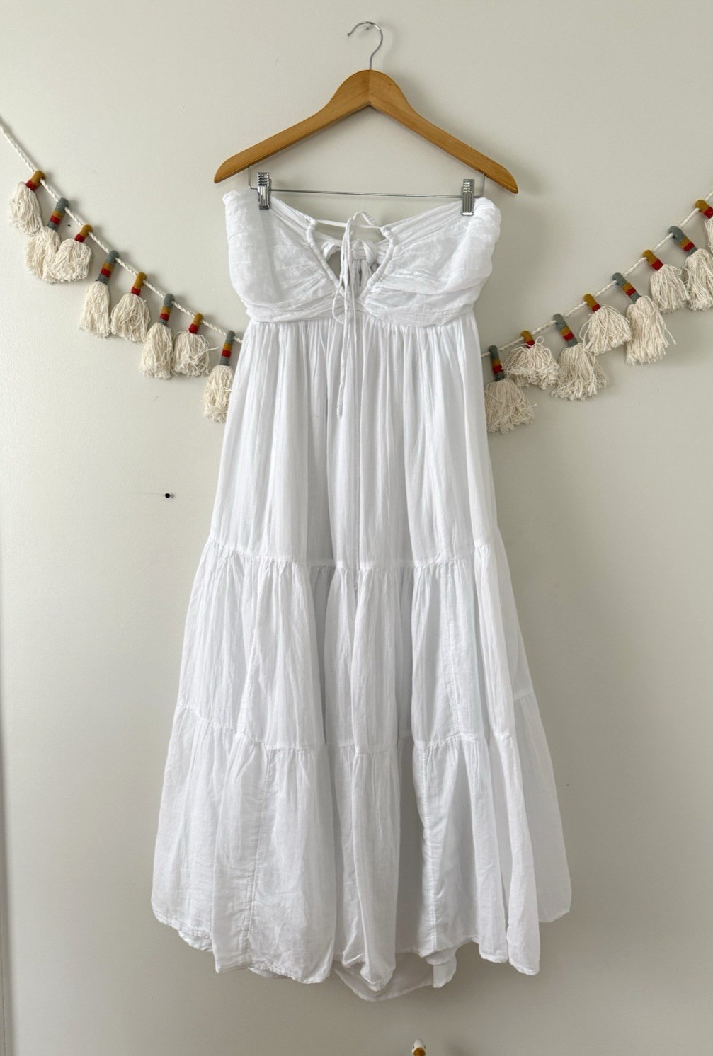 American Eagle Halter Ruched Tiered Midi Dress White Milkmaid Beach Whimsy XL