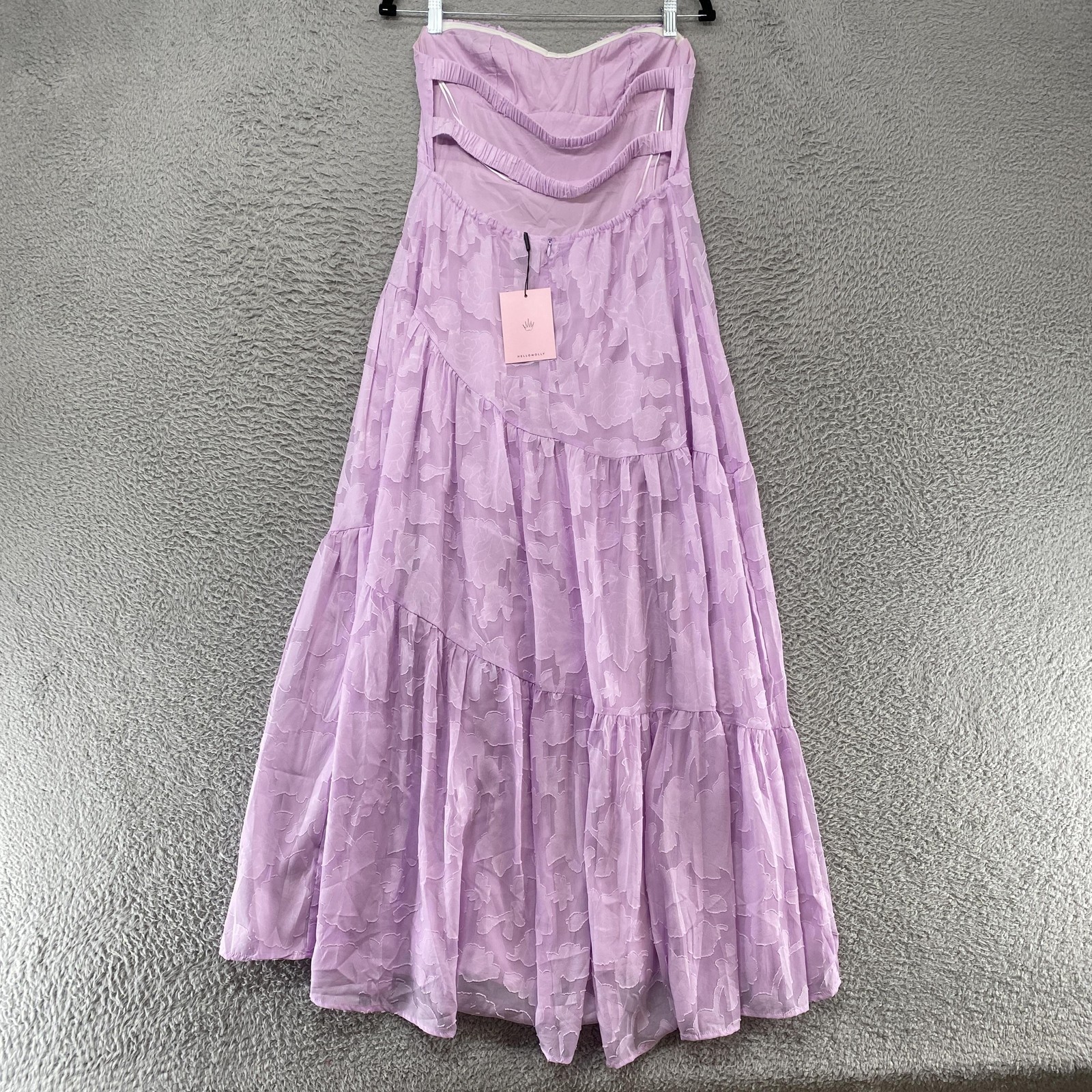 Hello Molly Strapless Sweetheart Midi Dress Womens Large Floral Tiered Lilac