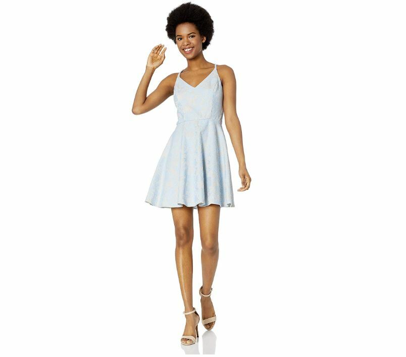 Speechless Junior Womens 11 Nude Blue Sleeveless Bonded Lace Fit Flare Dress NWT