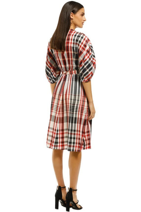 SCANLAN THEODORE Plaid Cocoon Sleeve Wrap Dress Women Size AU 8 US 4 Stripe Red