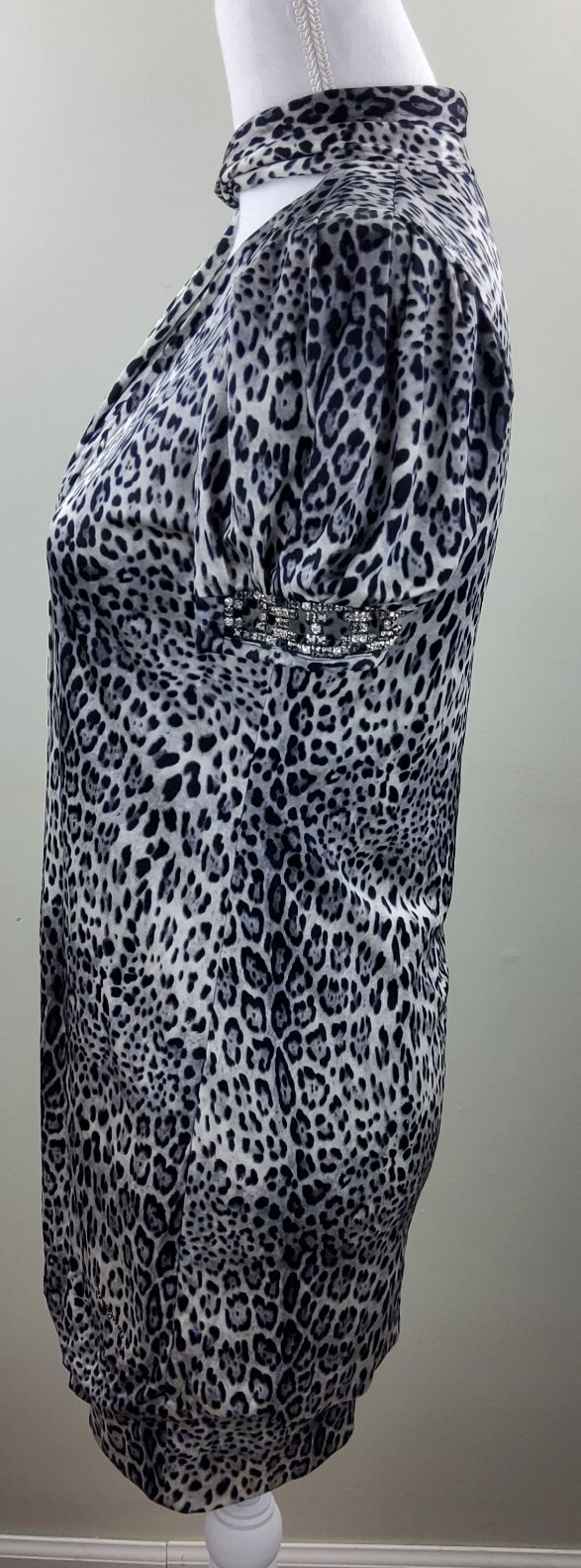 Roberto Cavalli Class Jaguar Print 100% Silk Rhinestone Sleeve Dress Size 40/6US