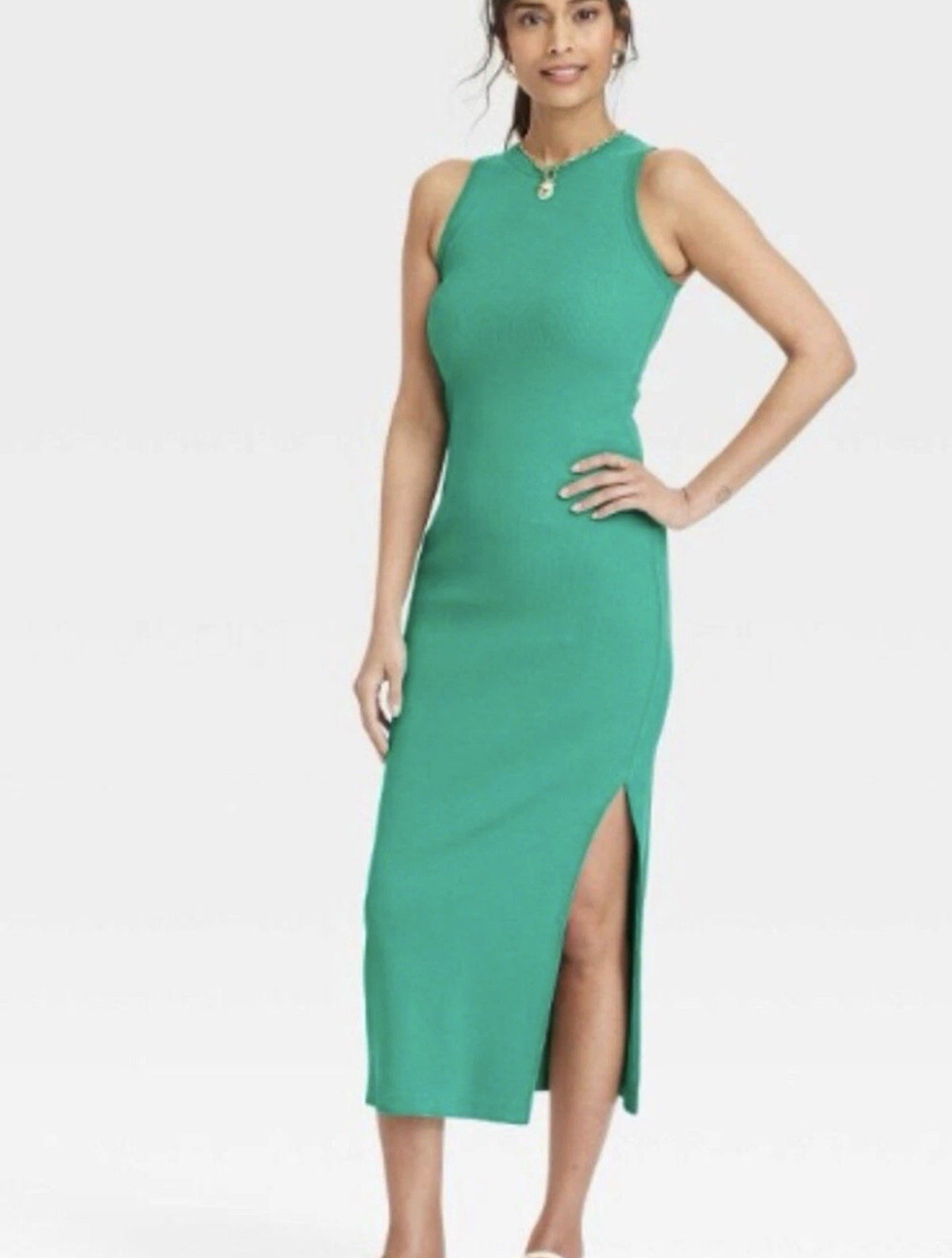 Universal Thread Women’s Ribbed Maxi Tank Dress Green Sleeveless Small Size