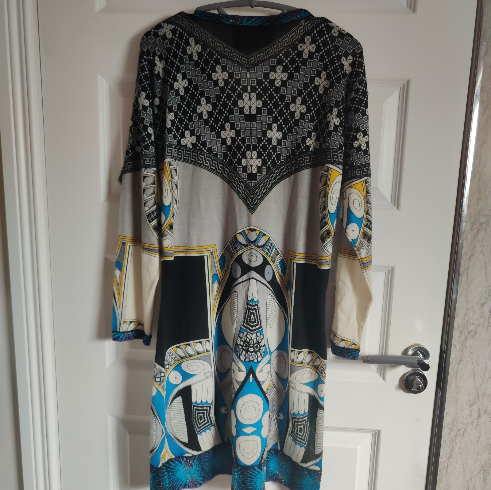 Custo Barcelona Blue Black Graphic Print Mini Dress Tunic Size XL STAIN
