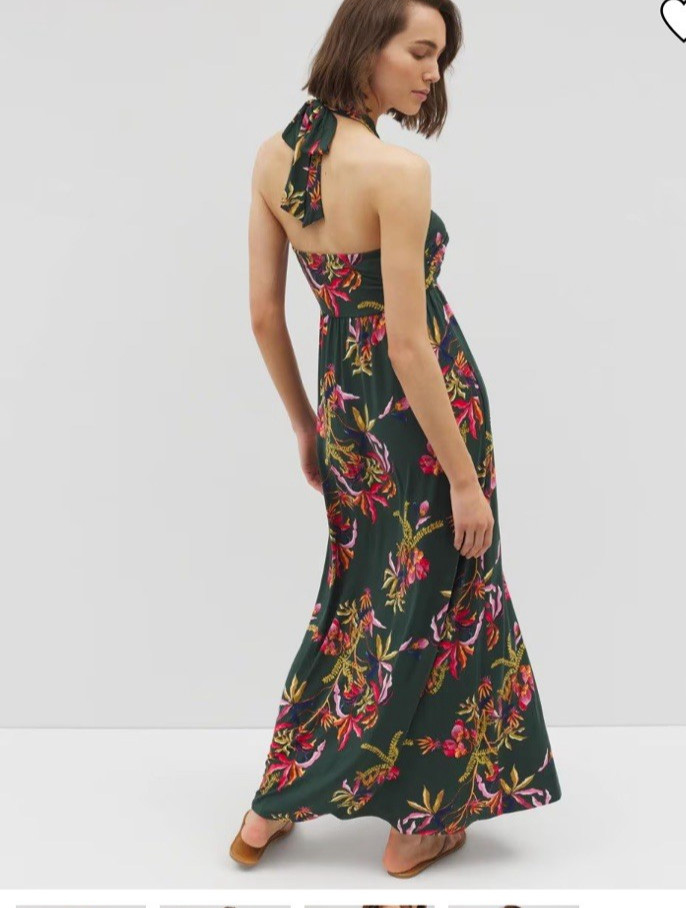 NWT Soma Retreat Maxi Dress sz M Pockets Tropical FLORAL M EMERALD Built In Bra