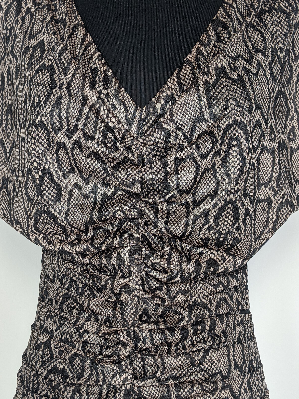 Nikibiki Black Brown Python Snake Print V-Neck Ruched Bodycon Dress Size S