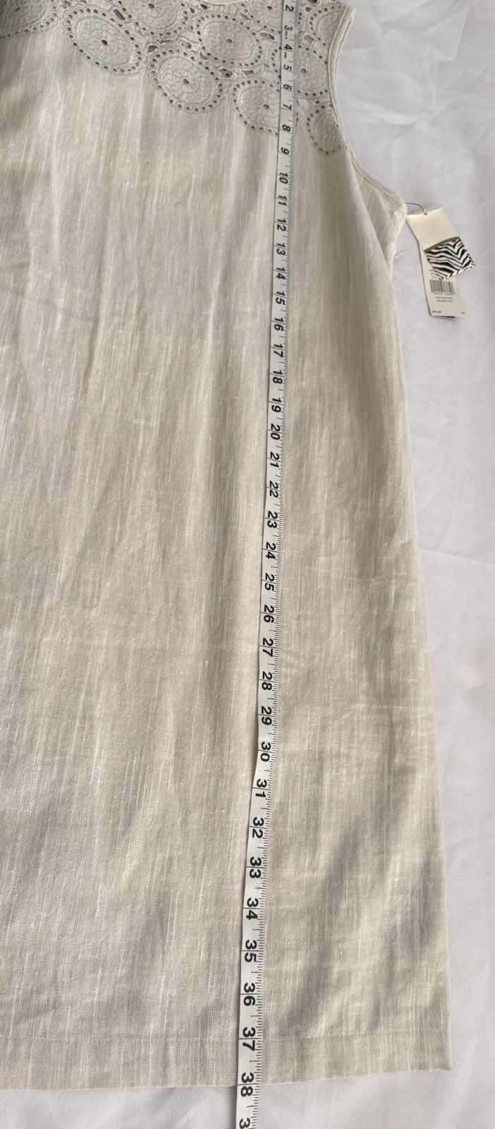 DANA BUCHMAN Cream Linen Blend Crochet Sleeveless Shift Dress Boho Coastal Sz 16