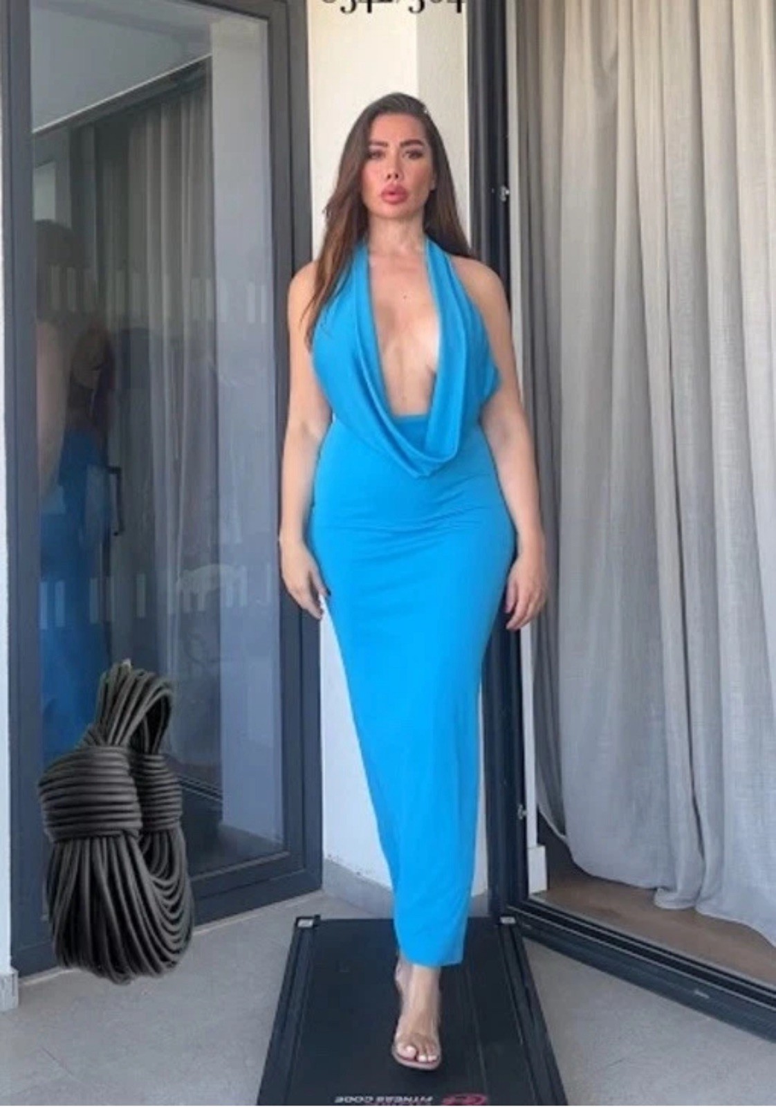 ZARA NEW WOMAN SS24 ELECTRIC BLUE DRAPED HALTER DRESS SIZES M REF: 8342/364