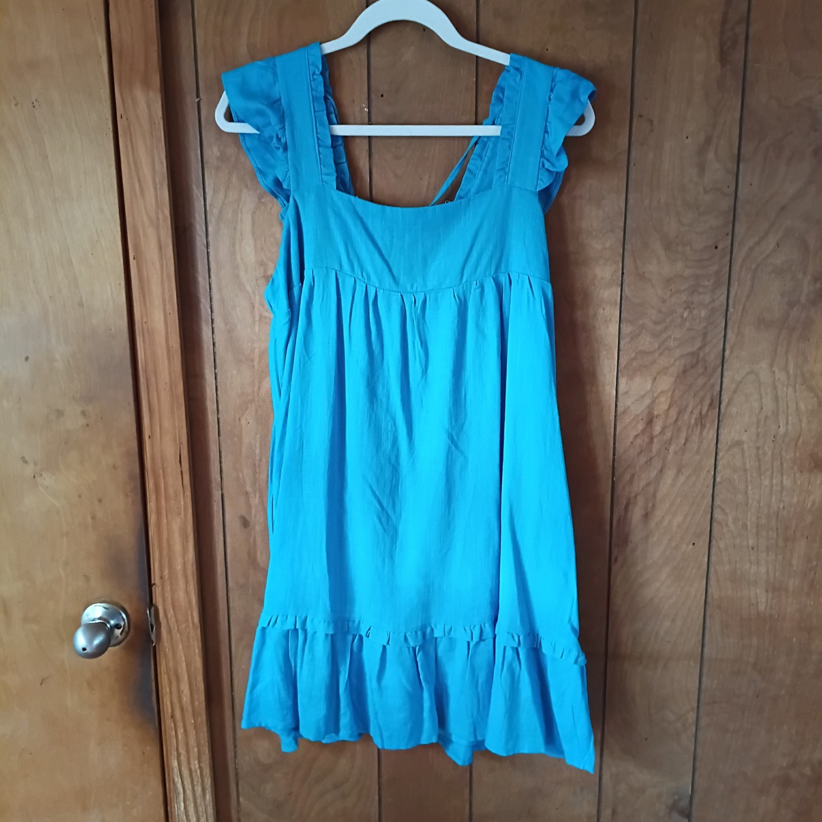 New In Blue Babydoll/shift Dress Women’s L Ruffle Sleeve ruffle Hem swing
