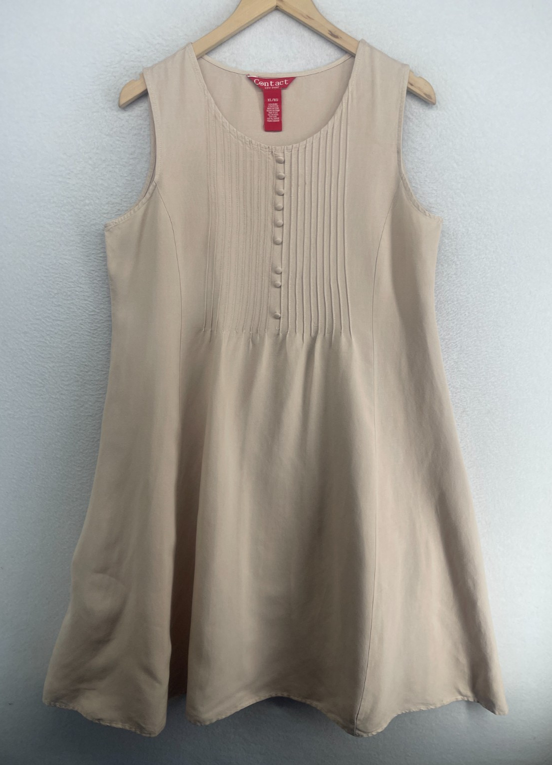CONTACT NY Dress XL Cottagecore Shift A-Line Tank Faux Button Pintuck Pink Beige