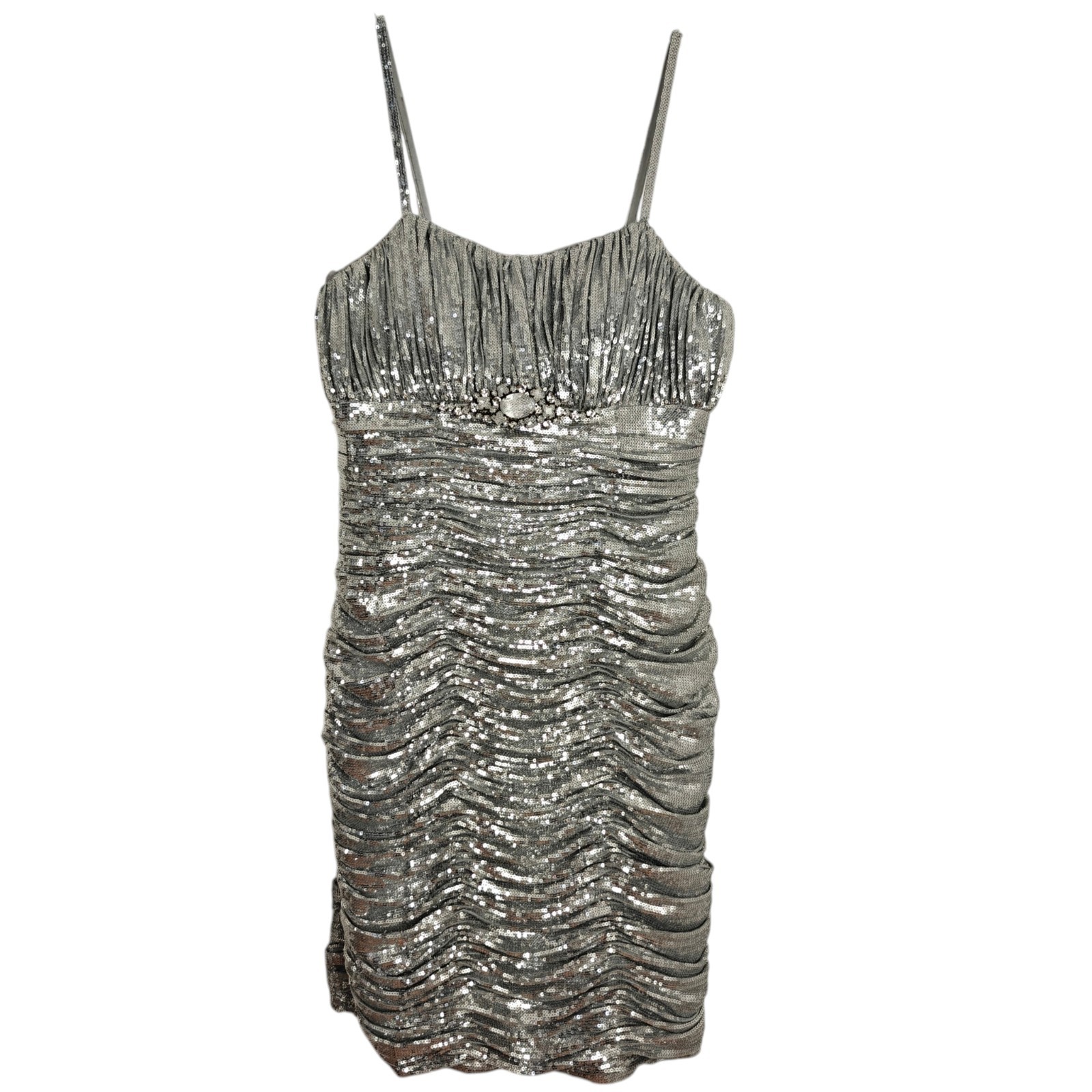 Sherri Hill Sequin Cocktail Dress Size 4 Silver Rhinestones Party Prom Wedding