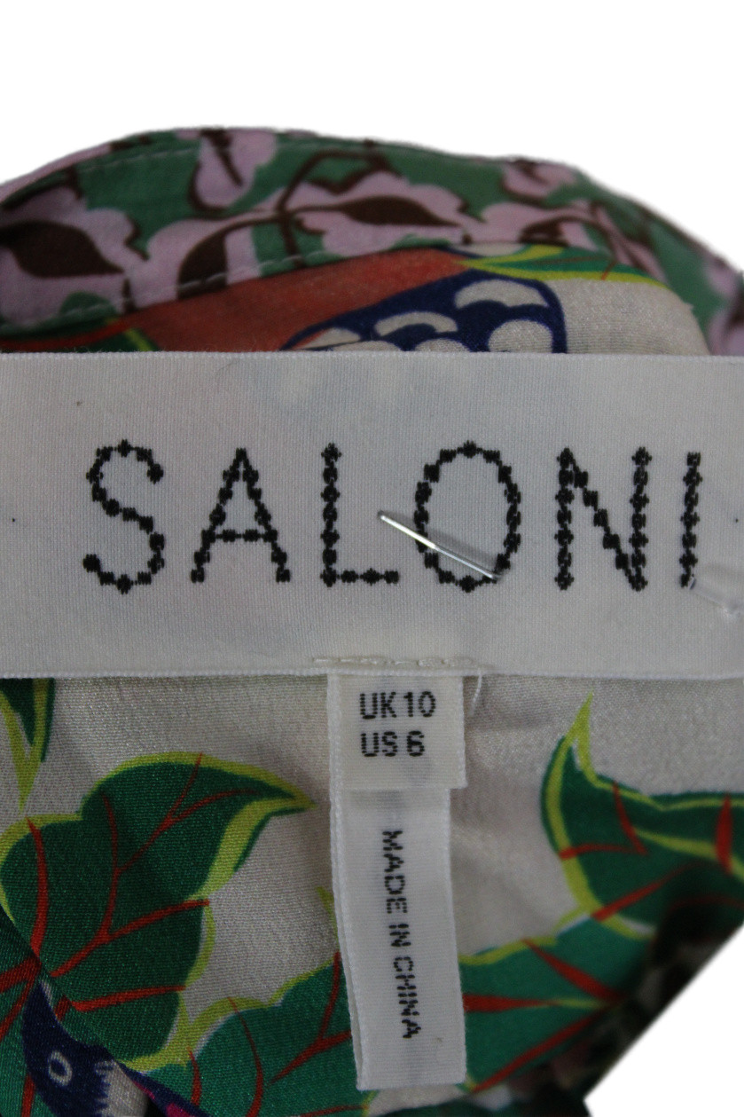 Saloni Womens Silk Maxi Dress Floral High Neck Sleeveless Knee Multi Size 6