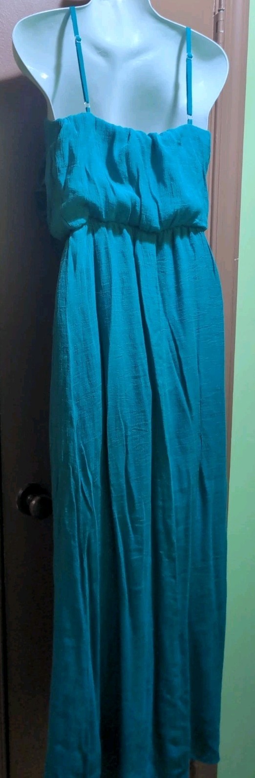 IZ Byer: Turquoise, Sleeveless, Ruffled Top, High Waist,Gauze Maxi Dress, Size S