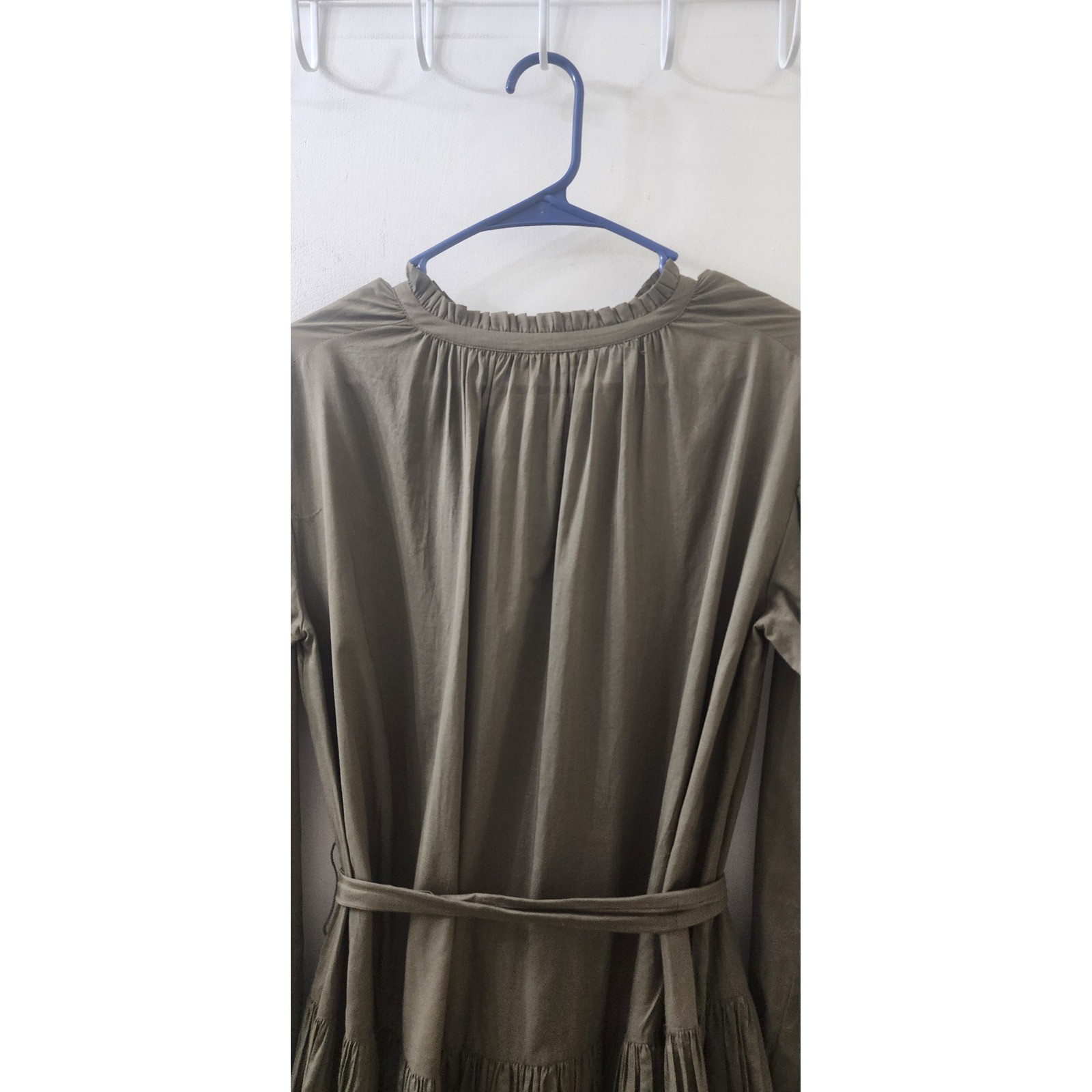 Maje Olive Green Ruffle Tiered Mini Dress Long Sleeve Belted Size 36 US 4 6