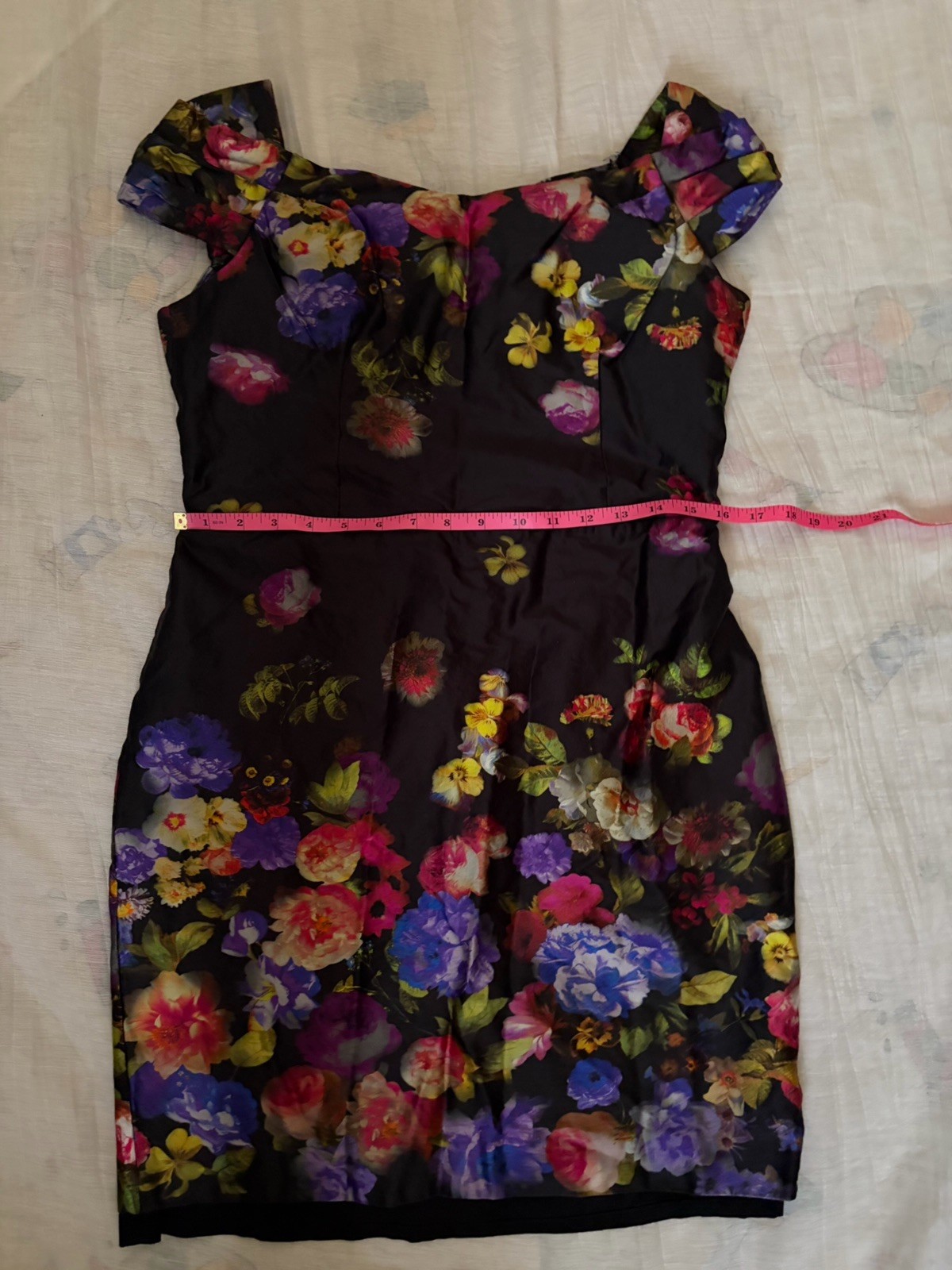 MILLY NY Satin Vibrant Watercolor Black Floral Dress Women’s Size 10 Sweatheart