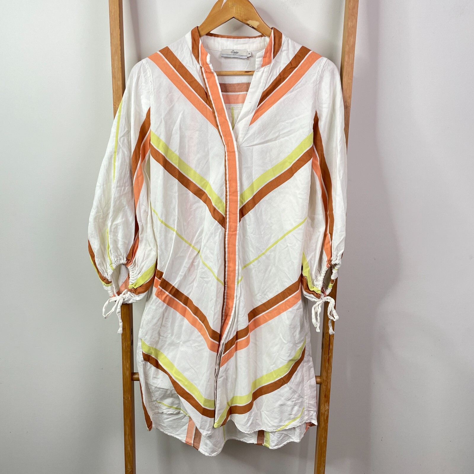 Devotion Twins Mini Dress Womens Small White Orange Striped Button Front V-Neck