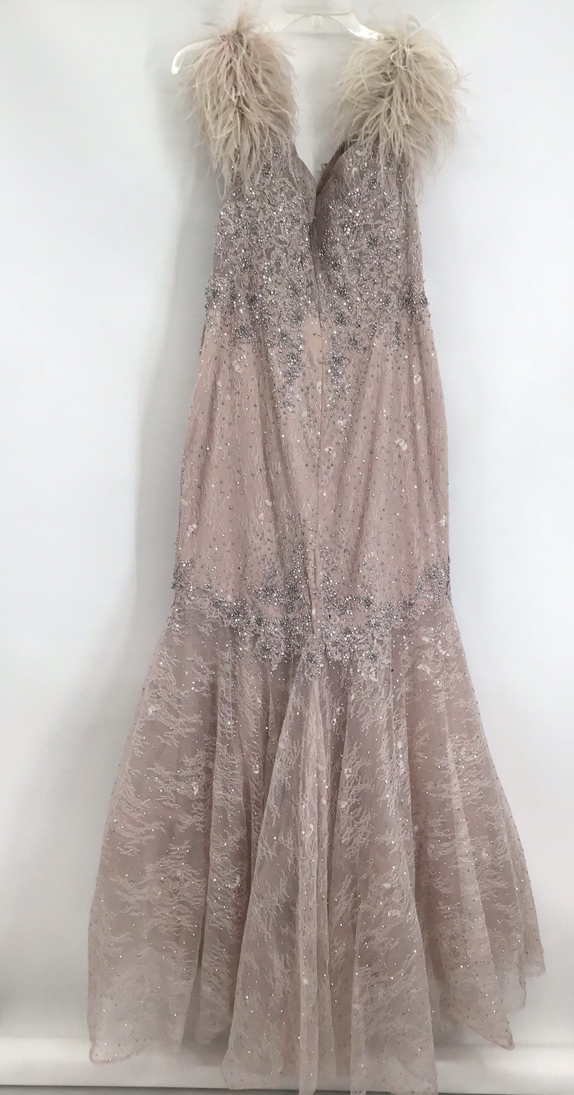 MAC DUGGAL NWT Feathered Lace Crystal Detailed Formal Wedding Gown Lilac Size 12