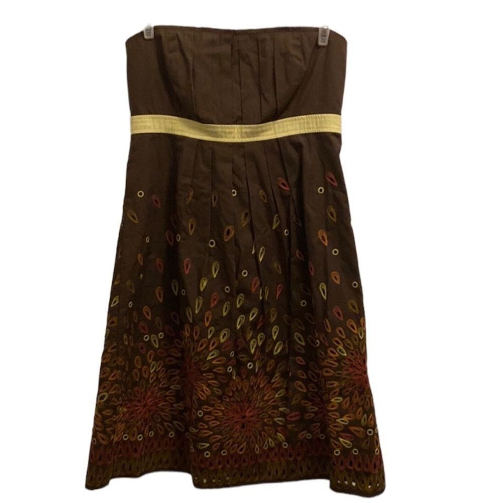 Tabitha Anthropologie Women’s 10 Honey House Strapless Embroidered Dress Brown