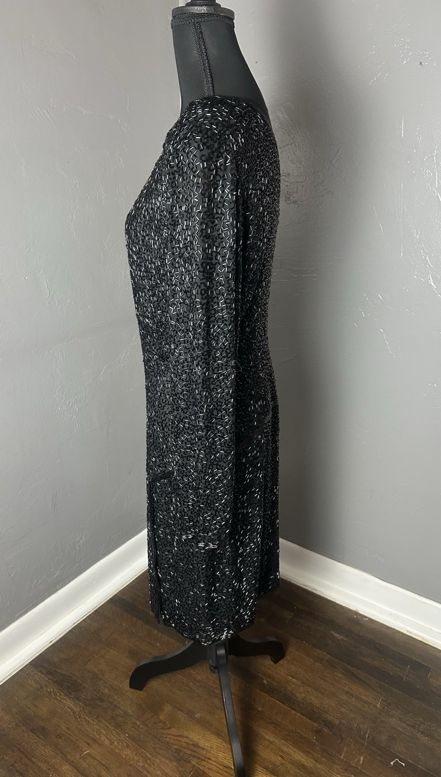 Blacktie Oleg Cassini Black Beaded Dress 100% Silk Size 10. Holiday party event