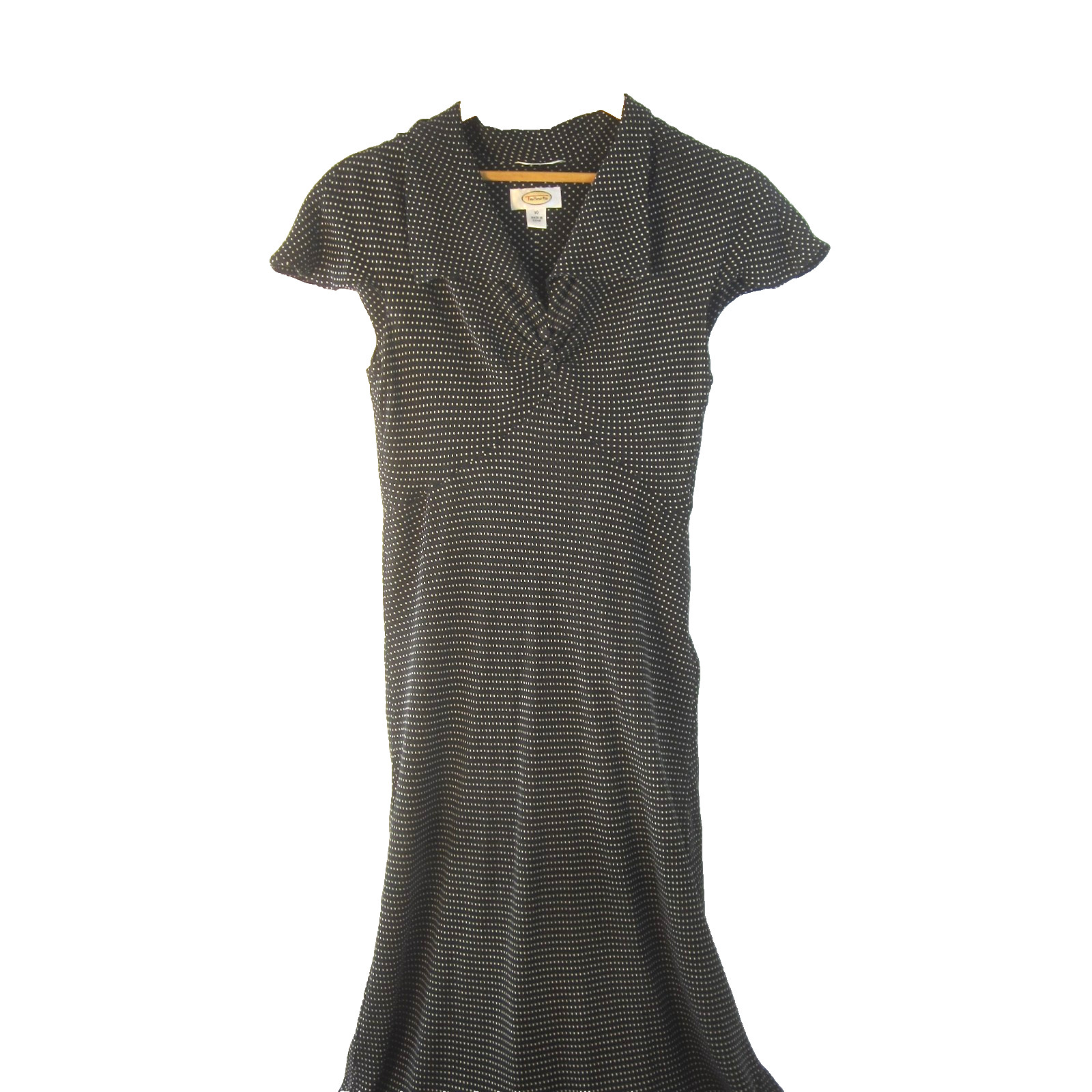 Talbots Women 10 Black White Polka Dot SS 100% Silk Midi Dress Empire Waist