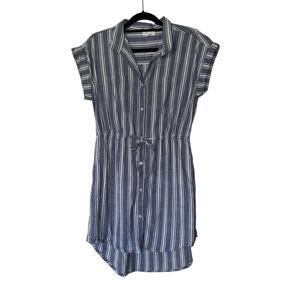 Japna Blue White Striped Button Down Shirtdress Cotton Blend Size L