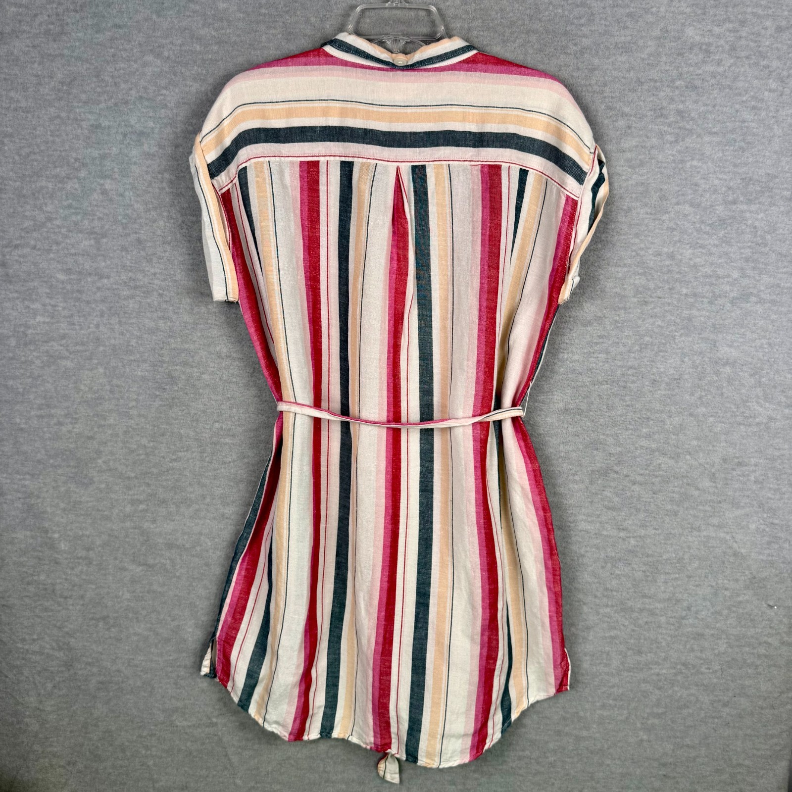 Thread & Supply M Striped Belted Short Shirt Dress Rayon Linen Cap Sleeves Beach