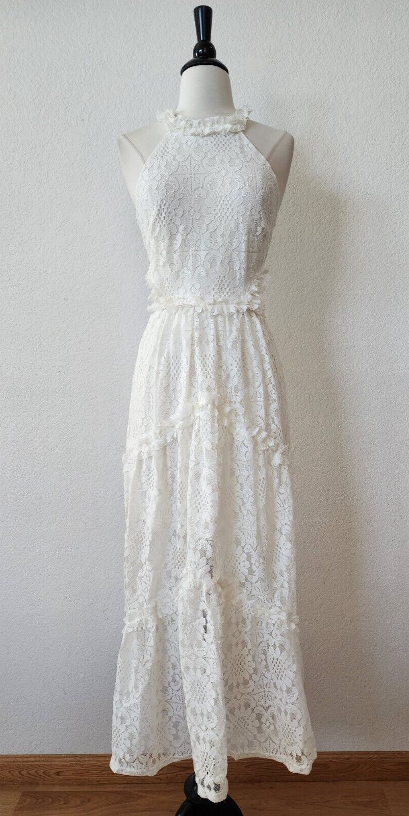 New Maxi Dress Size Extra Small White Lace Bow Wedding Bride Romantic