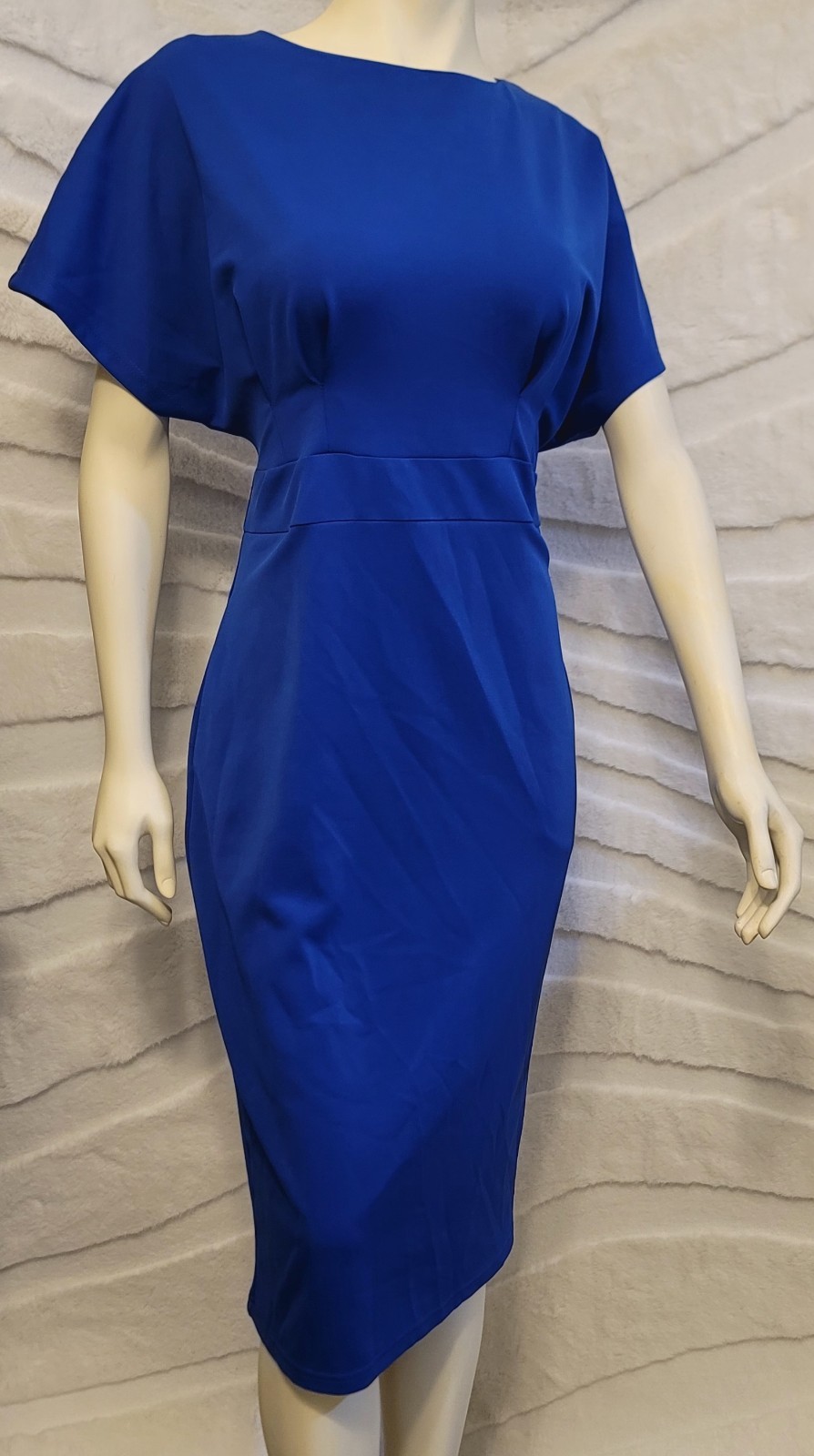 Jasambac Size Large Blue Bodycon Pencil Dress Office Pocket Belt Career
