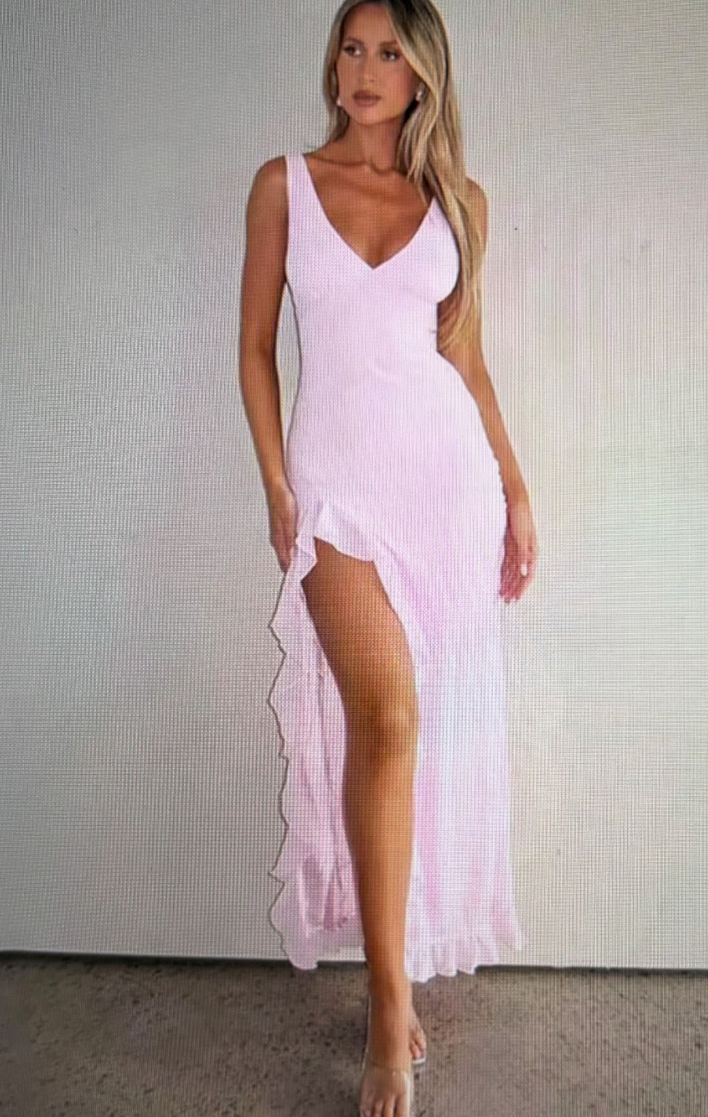 NWOT- V-neck Ruffle Slit -Long Ruffled Hem- Lightweight Fabric Size Small