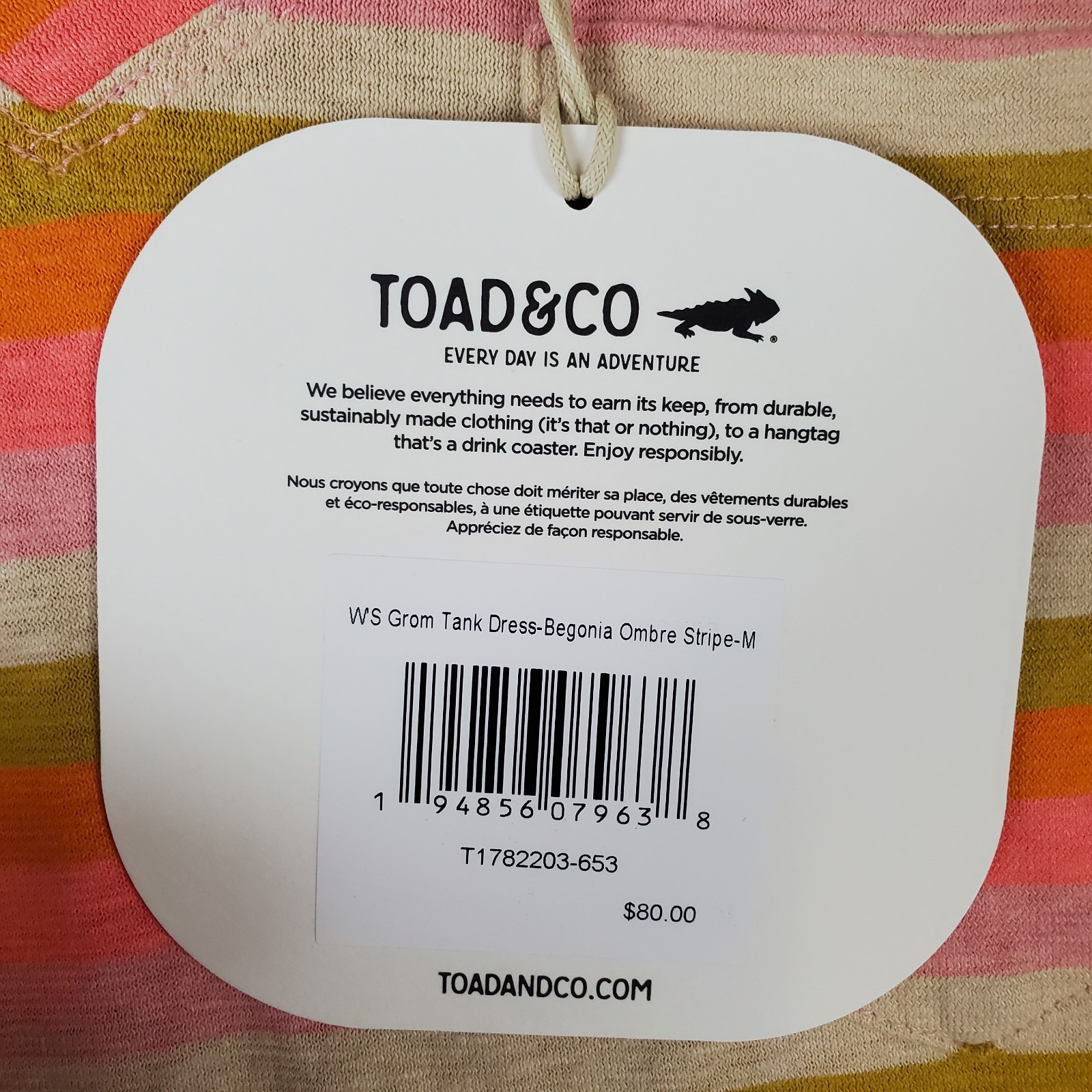 Toad & Co Grom Tank Dress Womens Medium Multicolor Hemp Striped Pockets V Neck