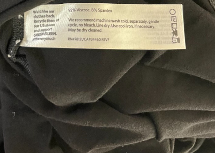 Eileen Fisher Jersey Handkerchief Shark Bite Hem Black Stretchy Dress Large