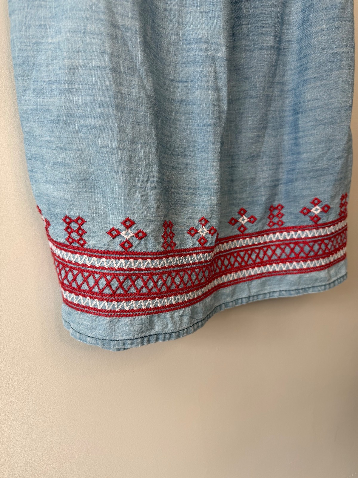 Tu Chambray Off-Shoulder Mini Cotton Dress Embroidered UK 8