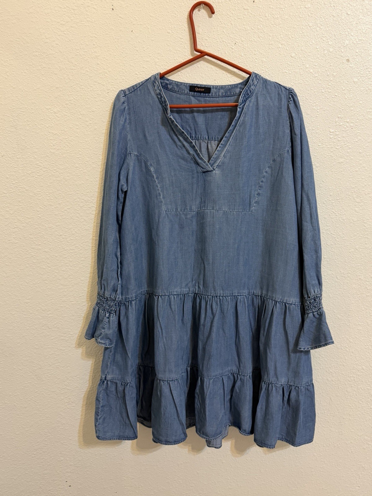 Quince Womens Chambray Tencel Long Sleeve Mini Dress Size Small Indigo Wash