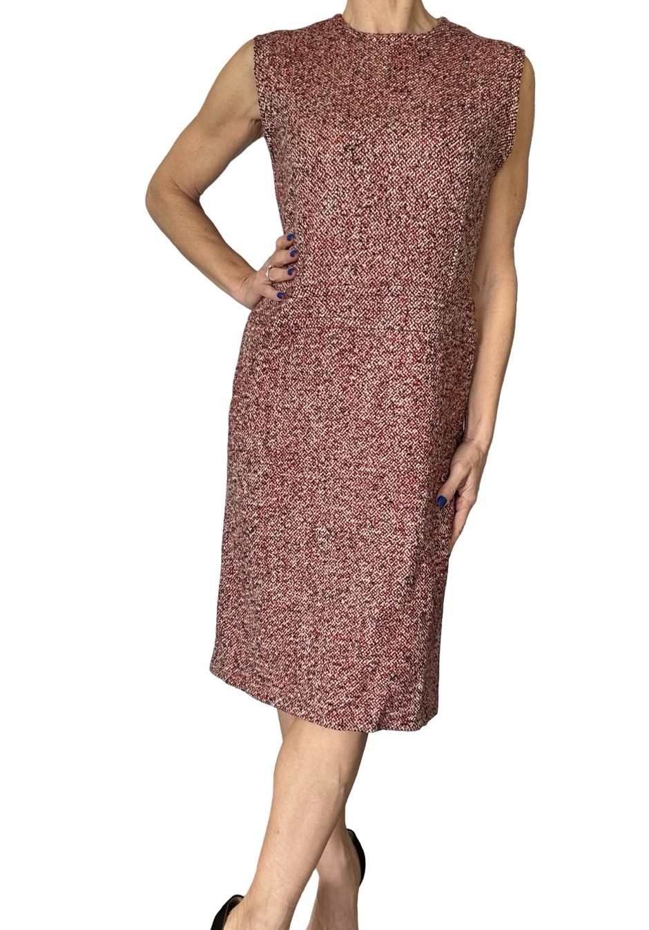 Cacharel Red Tweed Wool Alpaca Dress Sleeveless Shift Sheath Italy Women’s 6