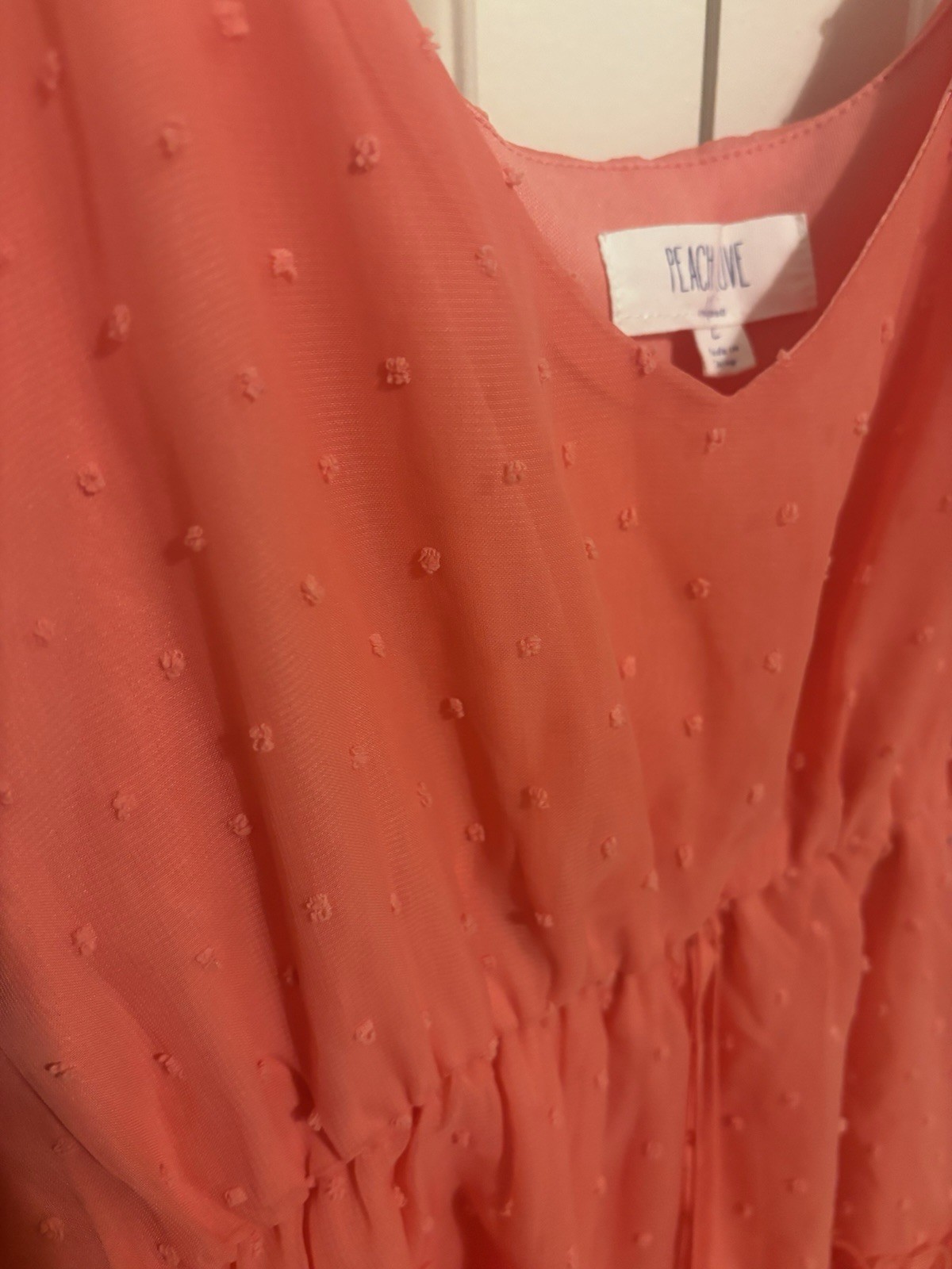 Peach Love Coral Solid V-Neck Sleeveless Strappy Ruffle Tiered Short Dress L
