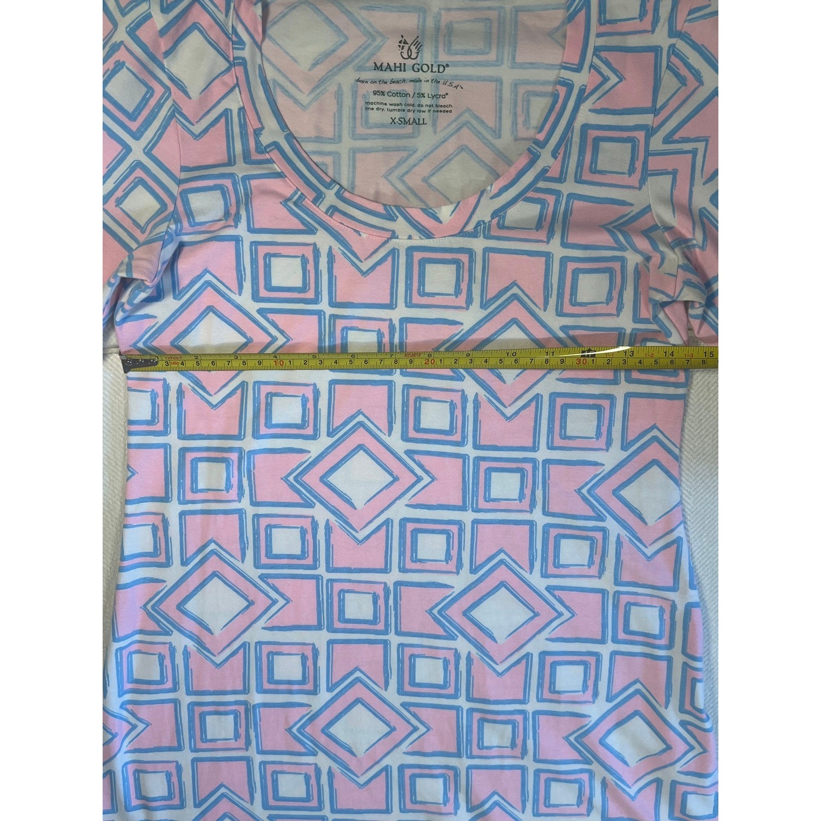 Mahi Gold Womens Geometric Print Short Sleeve Scoop Neck T-Shirt Dress Pink Blue