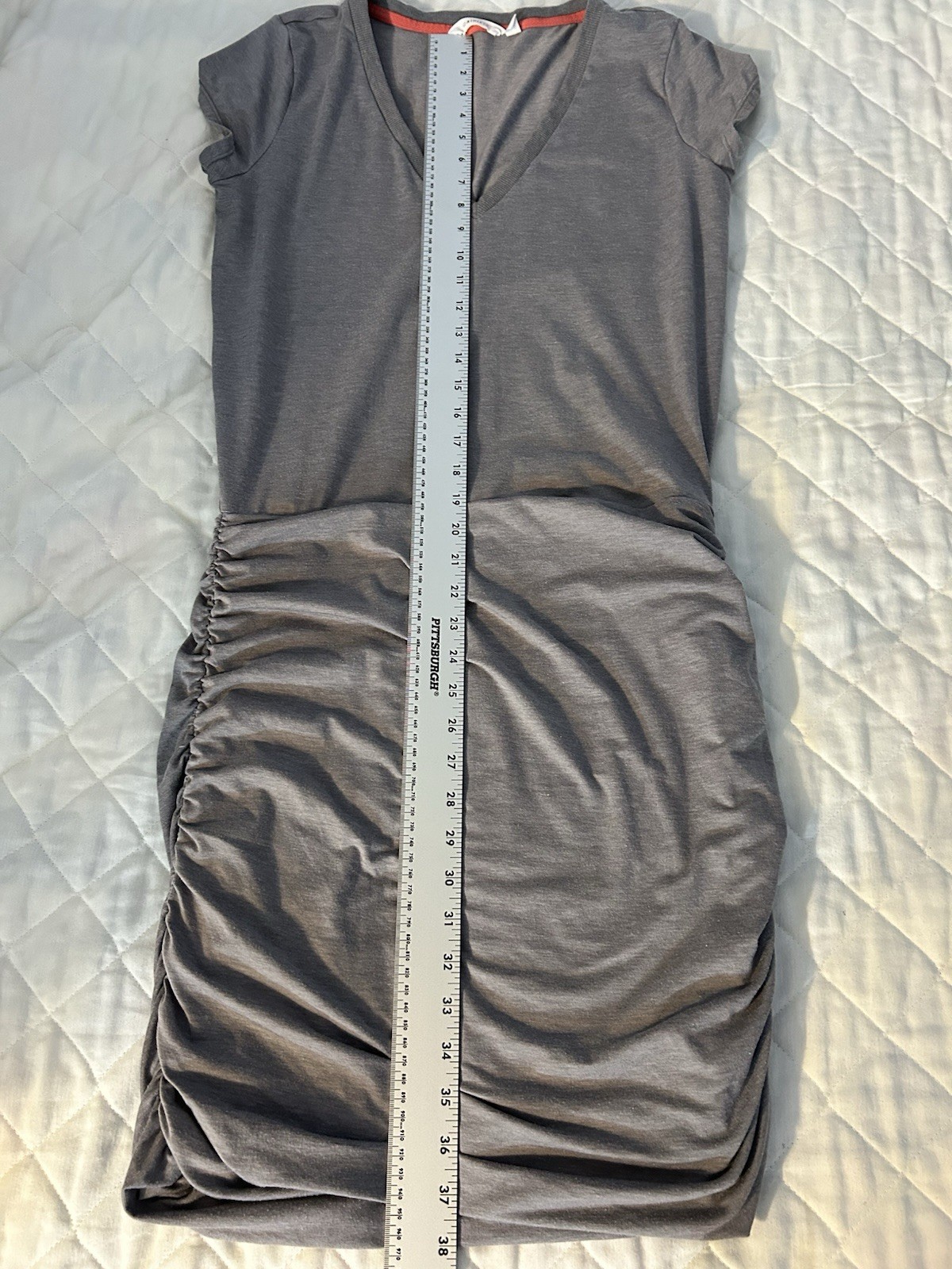 Athleta Step Up Dress Medium Gray Heathered V-Neck Ruched Side Cap Sleeve S2014