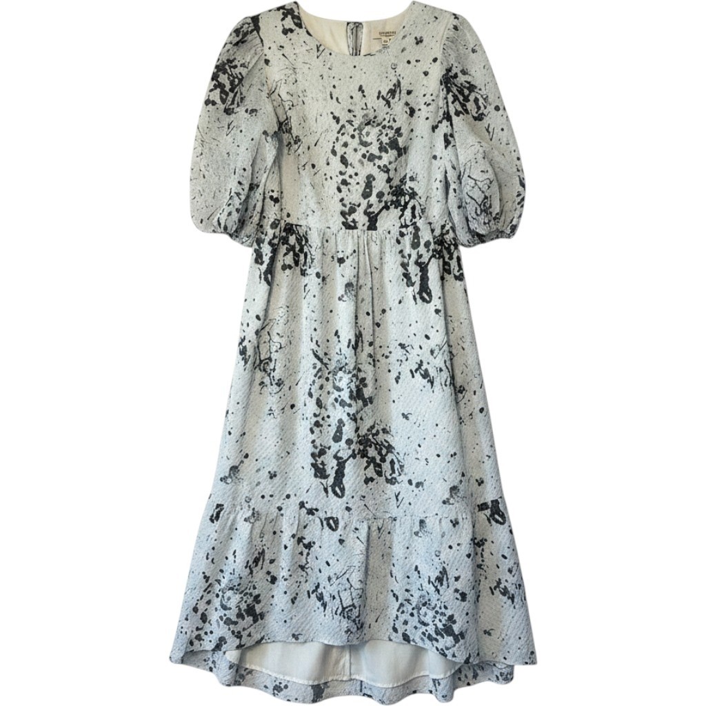 AllSaints Sadie Fortune Dress Light Blue Splatter Puff Sleeve Midi US 10 WD065V