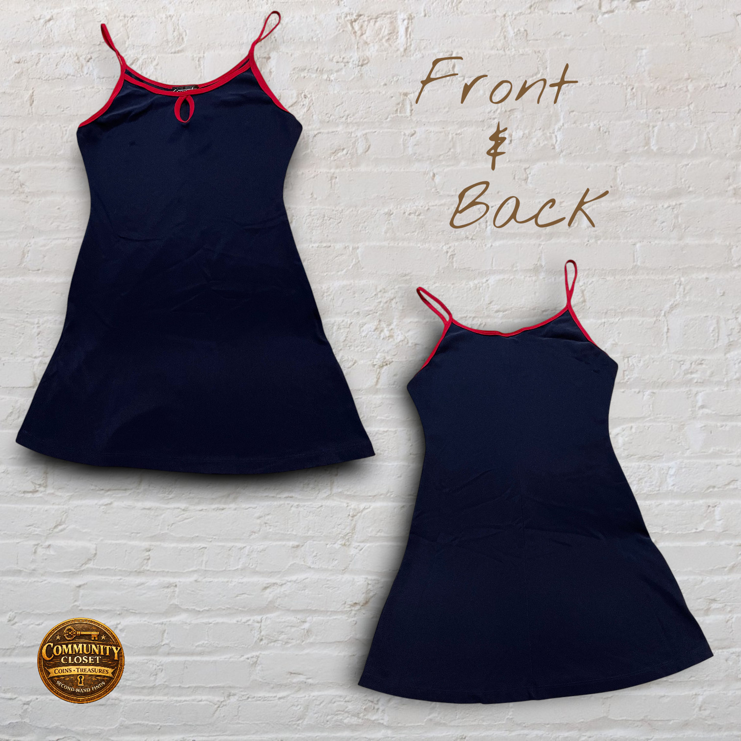 Women’s Sleeveless Keyhole Knit Dress Size M – Blue Red Pattern, Stretch Travel
