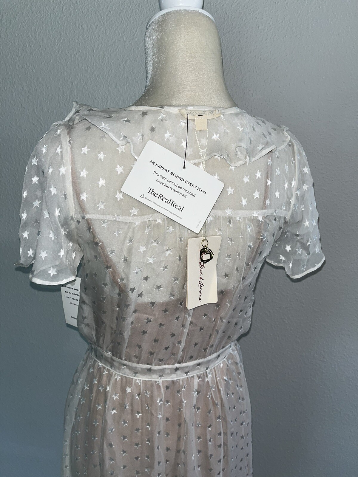 FOR LOVE AND LEMONS Firecracker Button Ruffle Midi Dress Cream Sheer Star S New