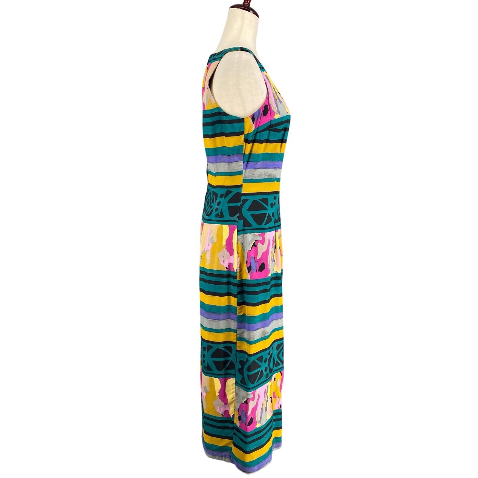 Vtg 80s 90s NOS Artsy Square Neck Sleeveless Pencil Dress S Retro Resort Wear