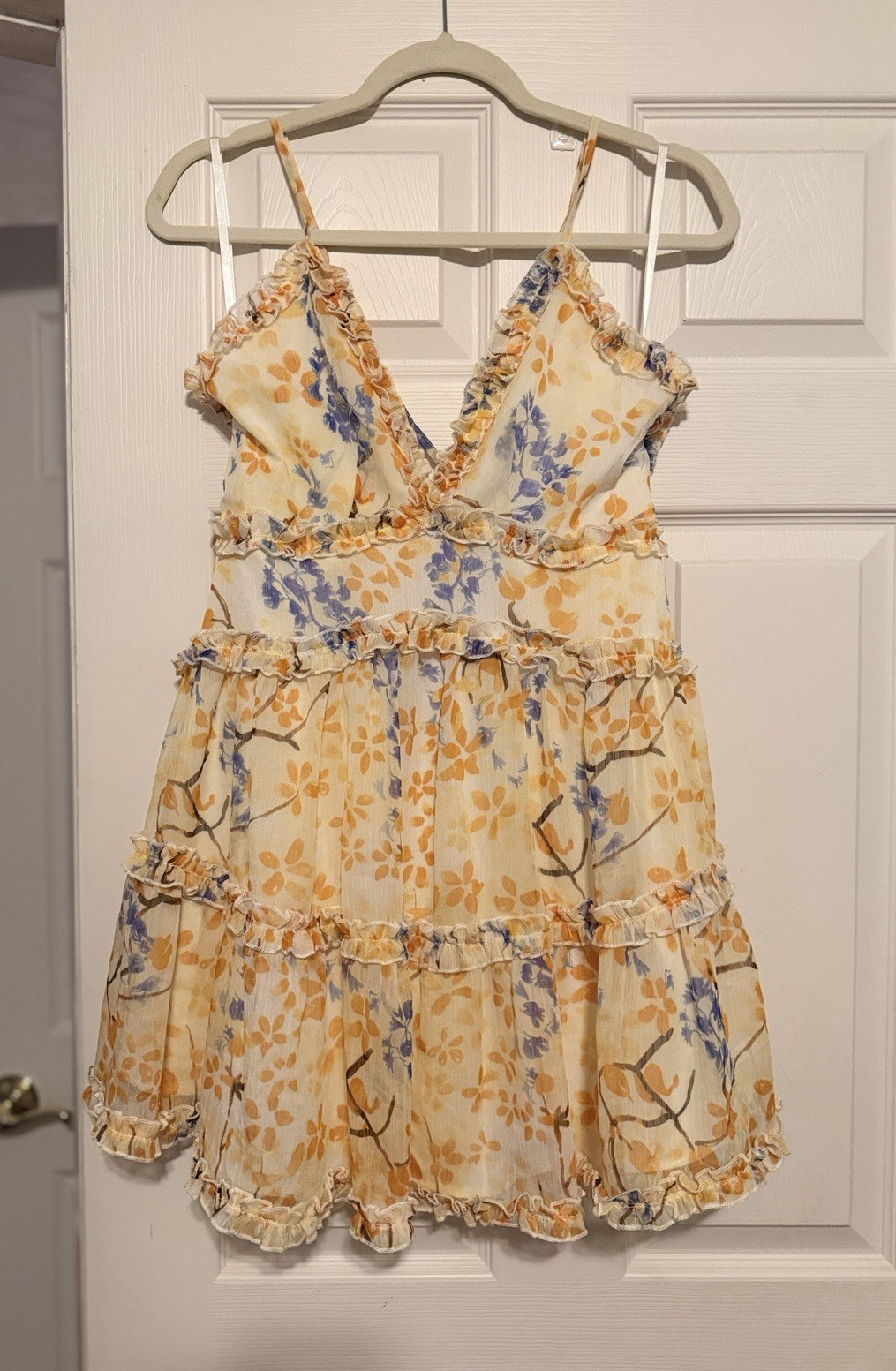 HELLOMOLLY Floral Ruffle Mini Dress Size Small NWT Open Back Cottagecore
