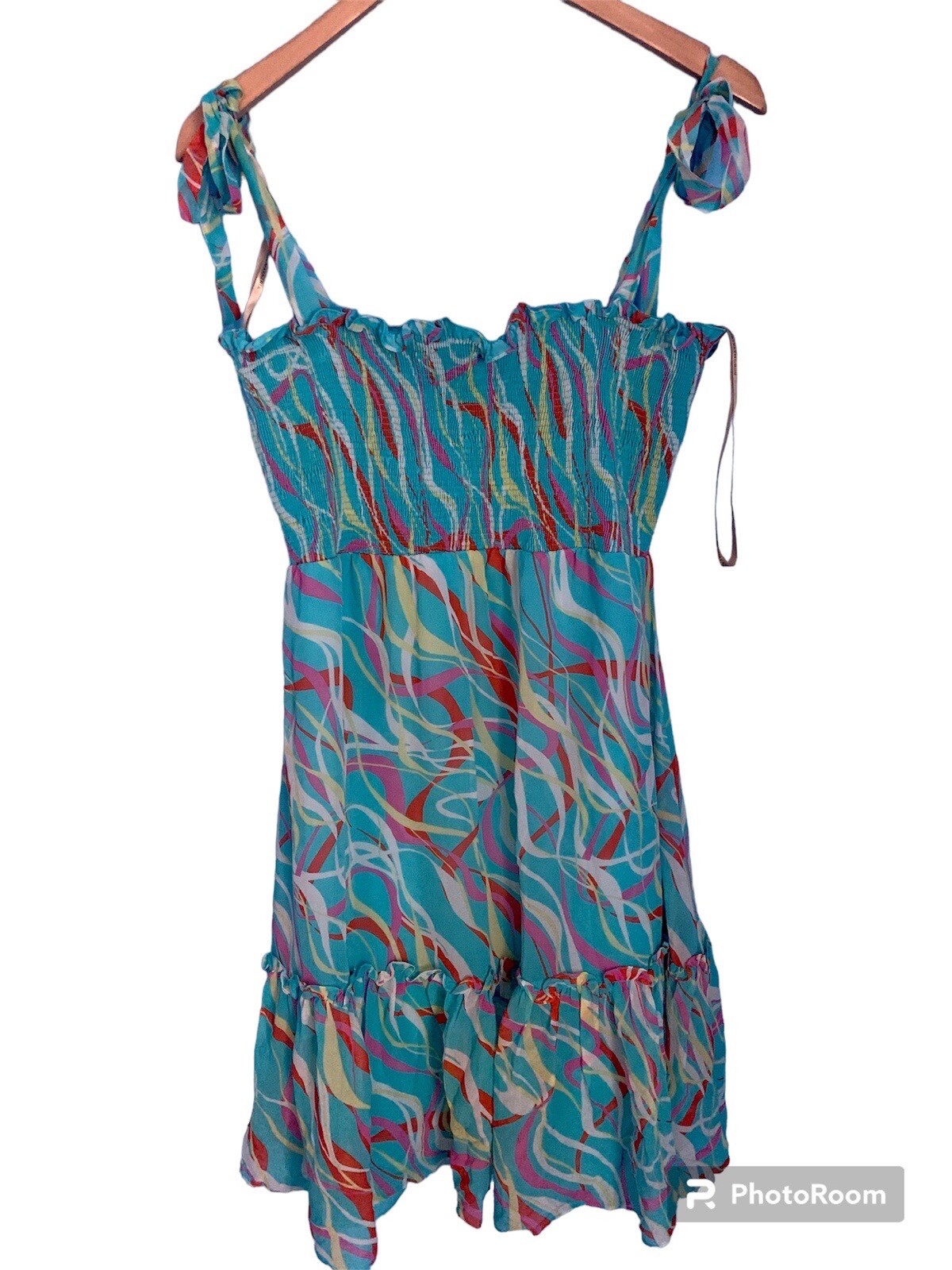 BCBG MaxAzria Tie Strap Ruffle Bottom Ruched Top 100% Silk Dress Y2K 90’s NWT S