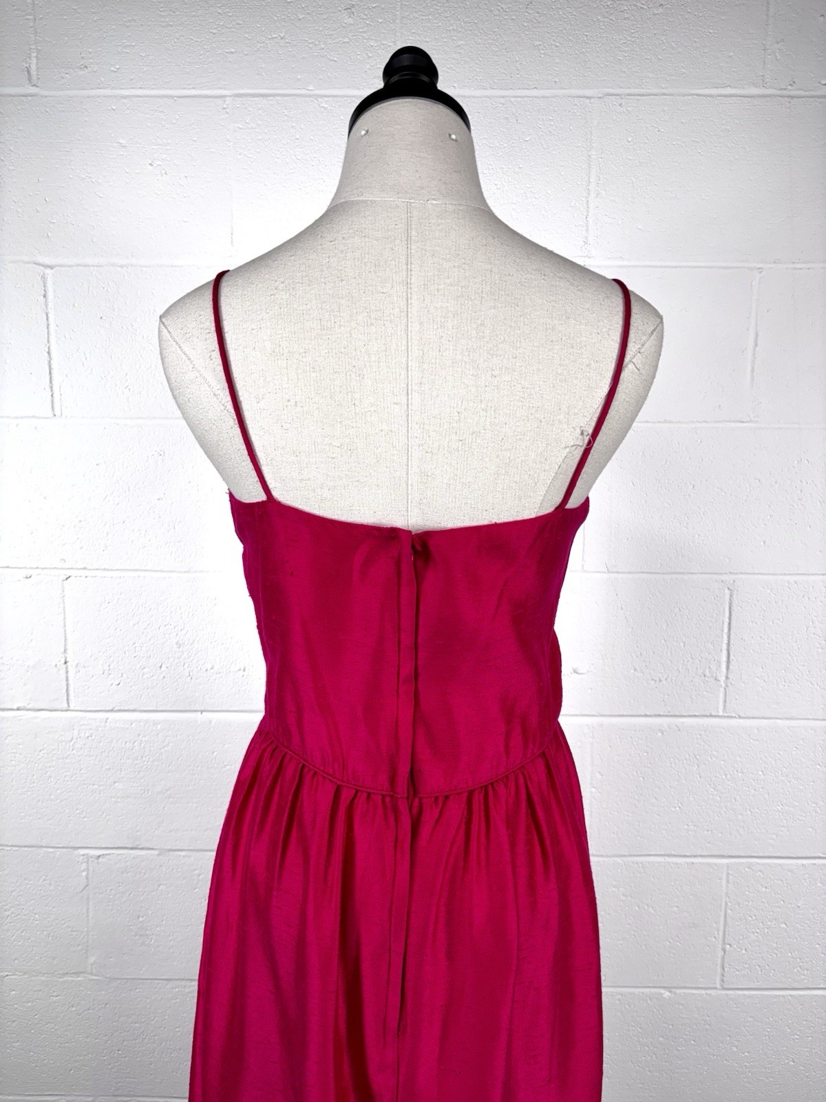 Vintage 60s Hot Pink Cocktail Sheath Dress Silk Dupioni Bombshell Pin-up M 10