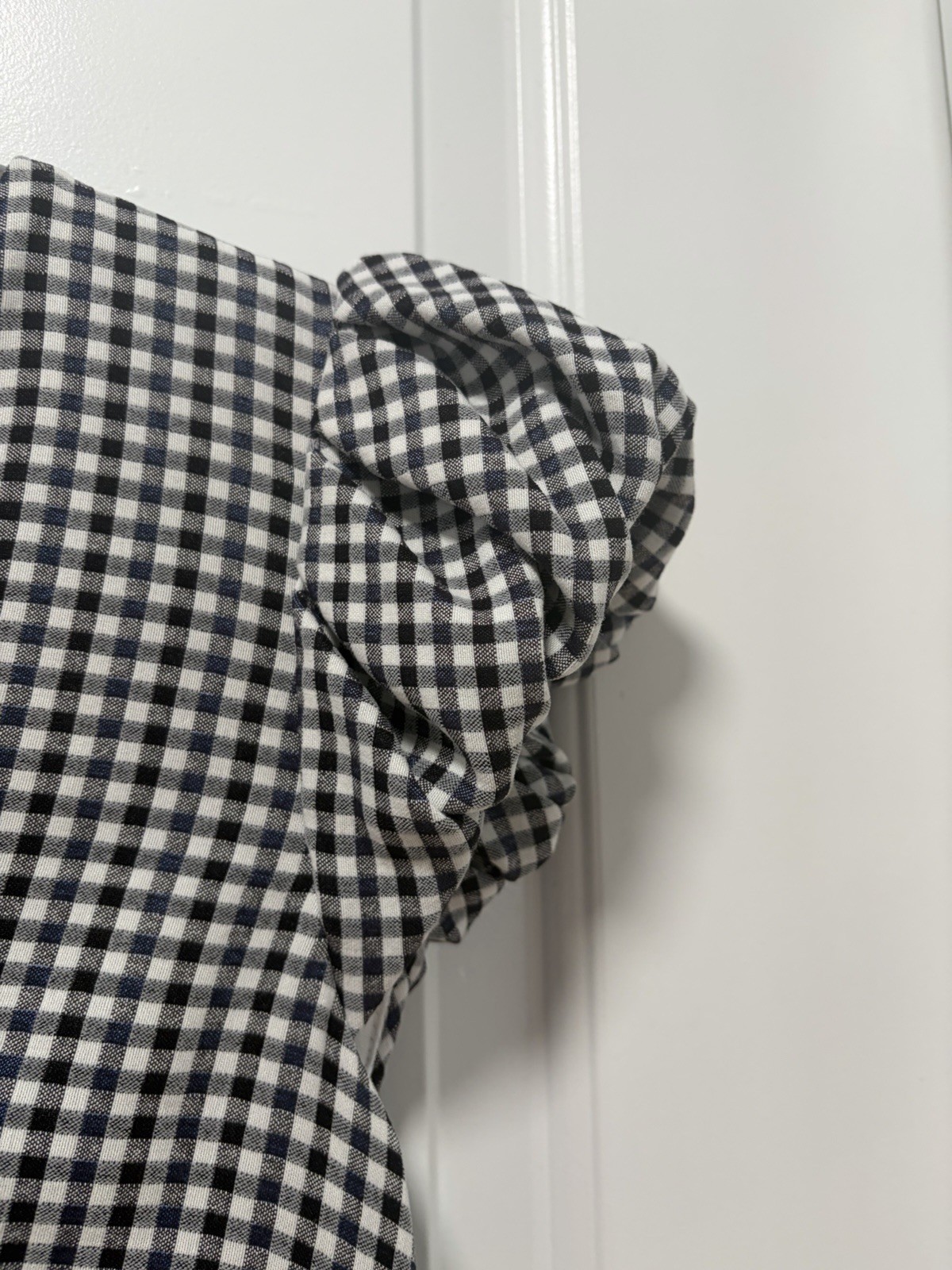 Calvin Klein NWT size 12 Gingham Puff Sleeve Sheath Dress Blue Black White