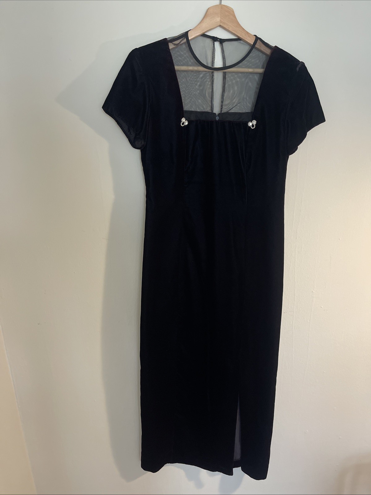 Vintage 90s Deep Burgundy Velvet Dress With Front Slit Jessica Howard Size 8